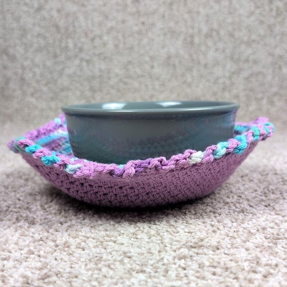 Handmade‎ Crochet Bowl Cozy Mug Mat Purple Teal Green Lavender Pot Holder